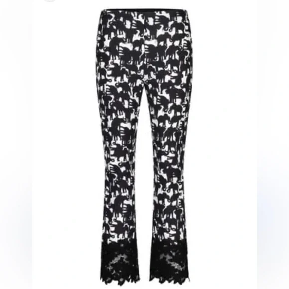 MarcCain Black and White Patterned Cropped Pants With Lace Trim NWT